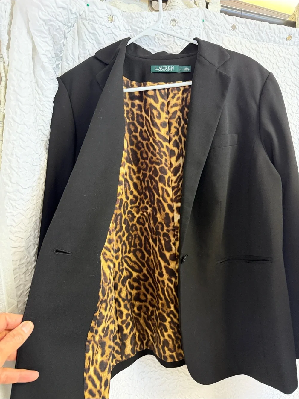 Lauren Ralph Lauren Single Button Black Blazer LeopardPrint Satin  Lining 16W